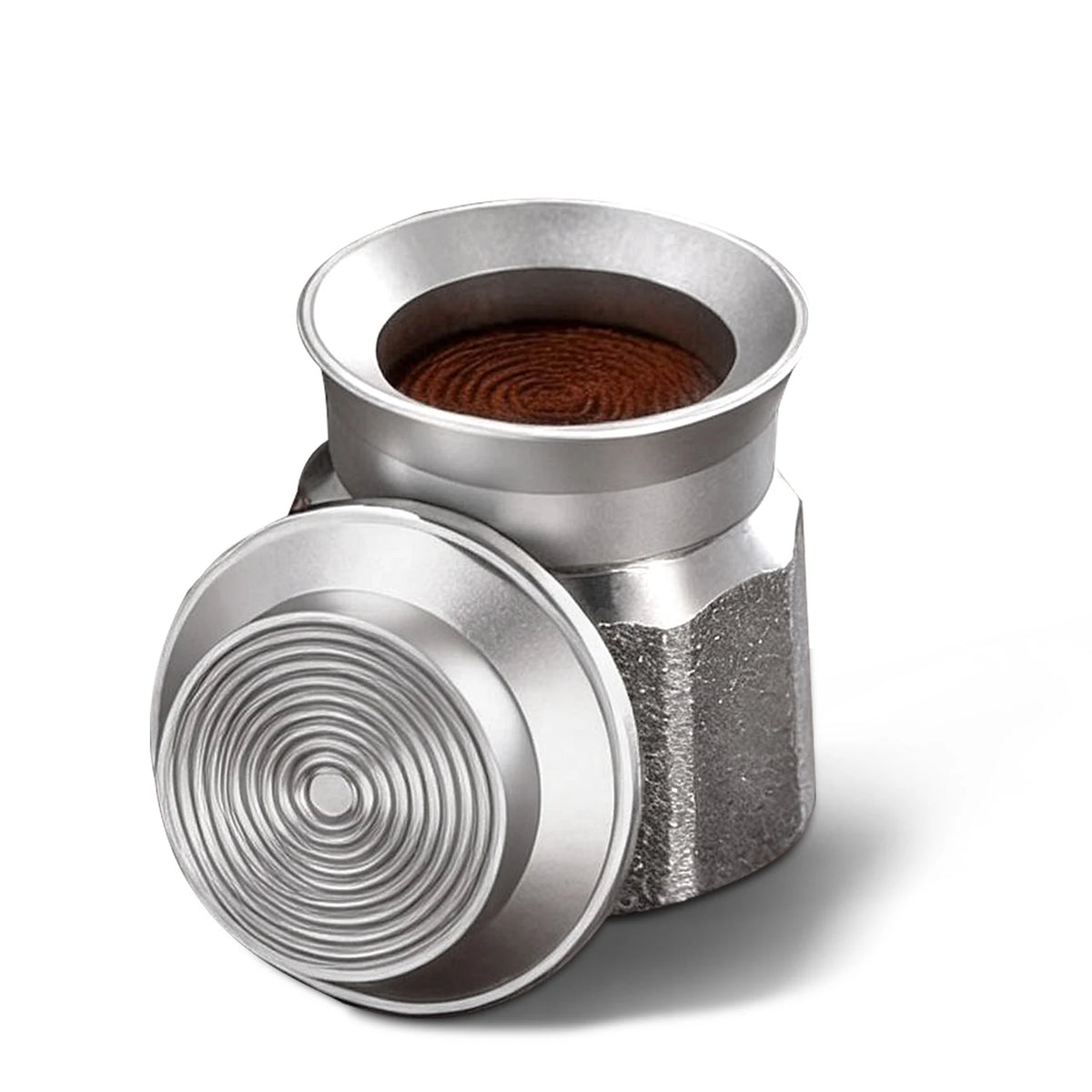 Bincoo Aluminum Moka Pot Coffee Tamper & Dosing Funnel 2 Cup Coffee Tamper Funnel Qst Silver