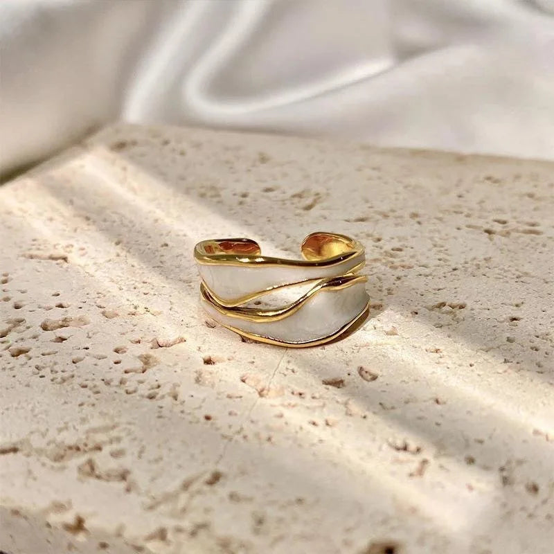 Drop Glaze Double-Layered Ring for Women – Elegant Wedding Jewelry Fashion Ring Qme bai resizable