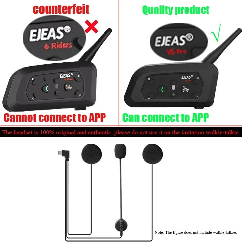EJEAS V6 PRO+ Motorcycle Helmet Headset Speaker & Mic Type-C Helmet Headset Qst