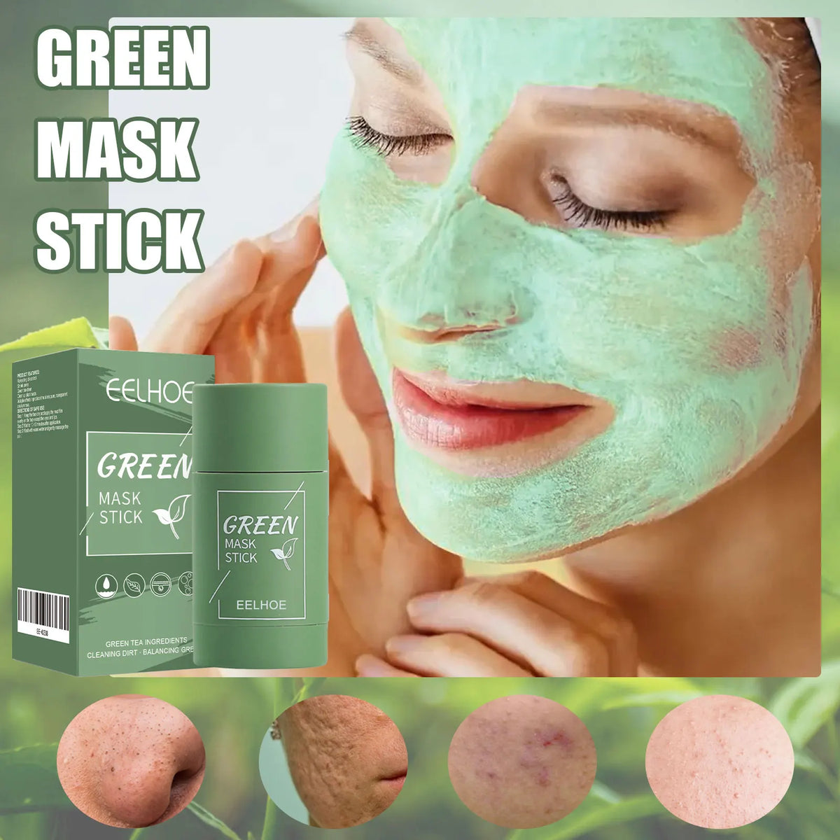 Green Tea Solid Mask Stick – Clay Mask for Pores & Hydration Clay Face Mask Qst
