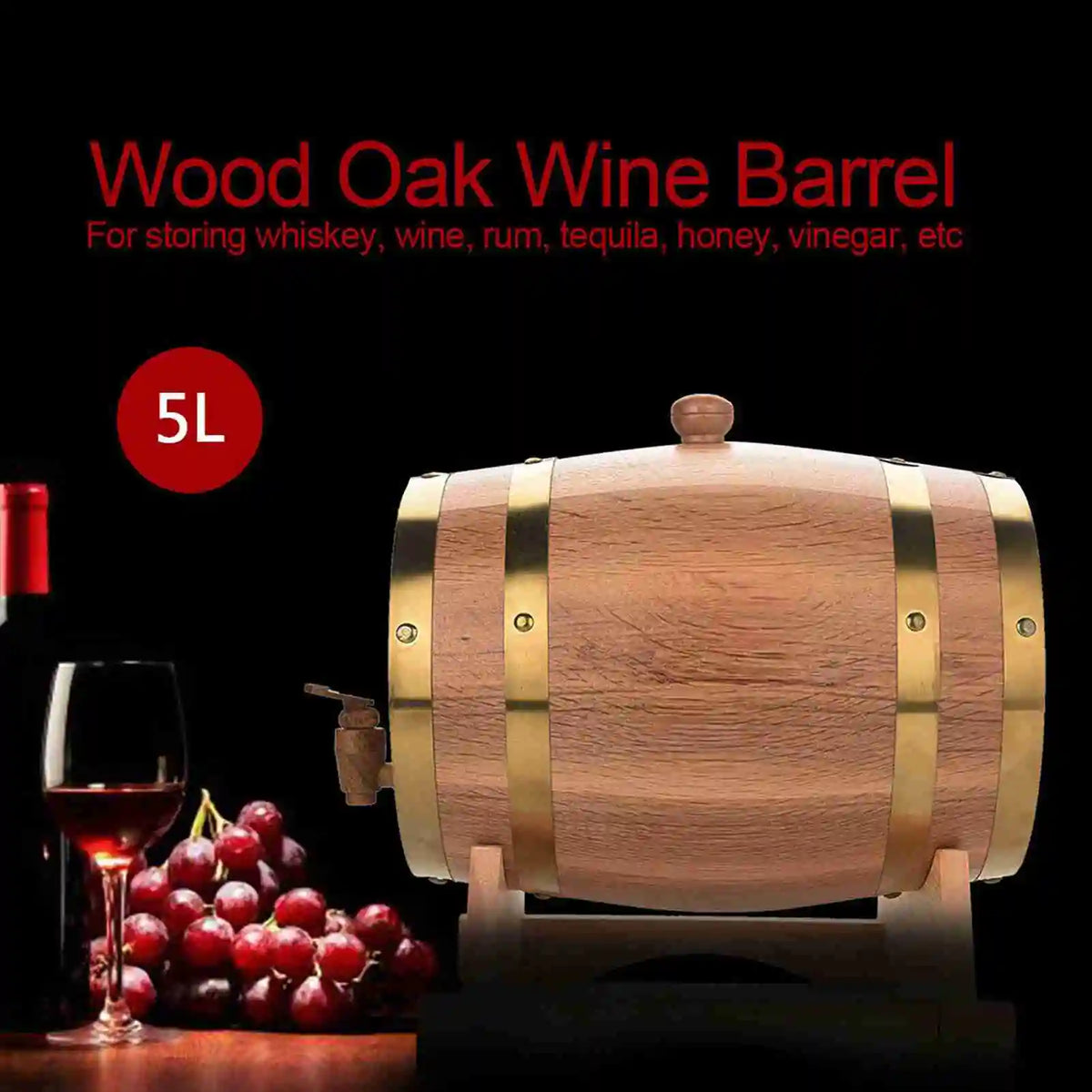 Oak Wood Aging Barrel for Beer, Wine & Whiskey – 1.5L–10L Oak Aging Barrel Qme 5L