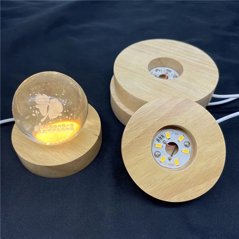Rechargeable Wooden LED Rotating Display Stand Light Base LED Display Stand Qme