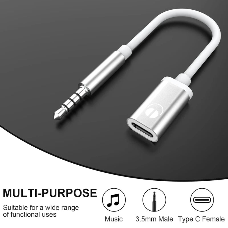 3.5mm Male to USB-C Female Audio Adapter Cable | Hi-Fi Stereo Audio Adapter Cable Qst