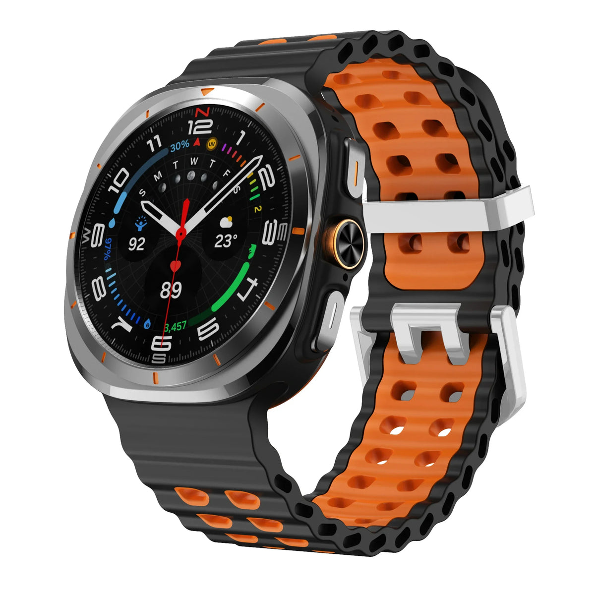 Two-Tone Silicone Sports Band – Samsung Galaxy Watch Ultra Silicone Watch Band Qme Black OrangeS Galaxy Watch Ultra