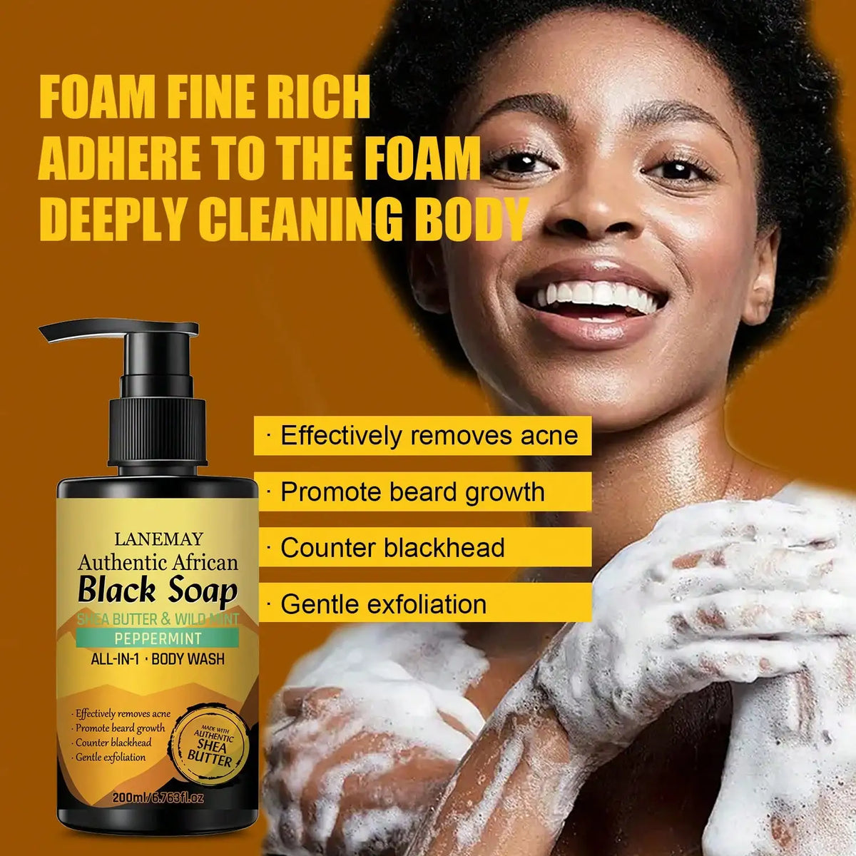 African Black Soap Body Wash – Deep Cleanse & Brighten Black Soap Body Wash Qst