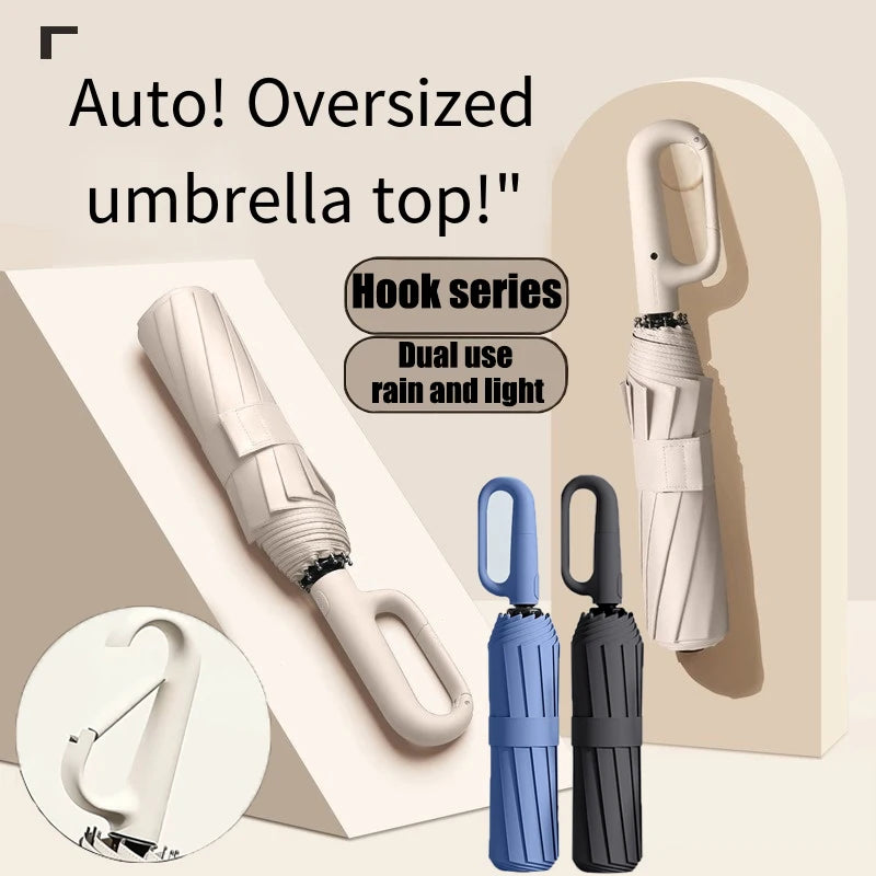 Oversized Windproof UV Auto Folding Umbrella – Rain & Sun Folding Umbrella Qst