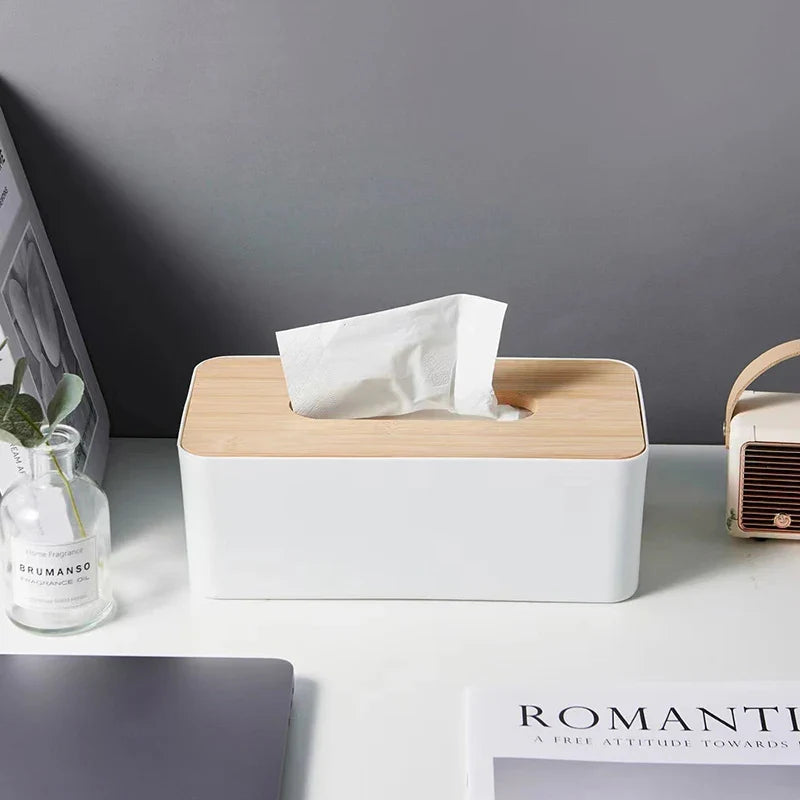Bamboo Rectangular Tissue Box Cover – Waterproof Elegant Tissue Box Cover Qme