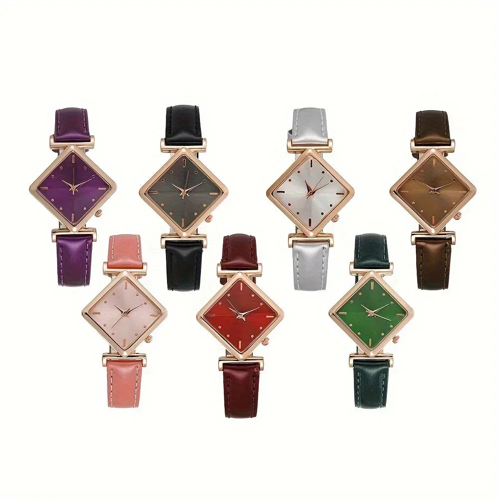 Women's Elegant Rhombus Quartz Watch – Retro Analog PU Strap Women's Quartz Watch Qme