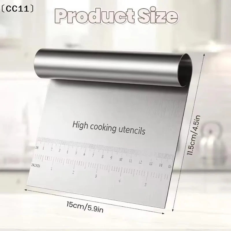Stainless Steel Dough Scraper & Pizza Cutter with Measuring Scale Dough Scraper & Cutter Qme