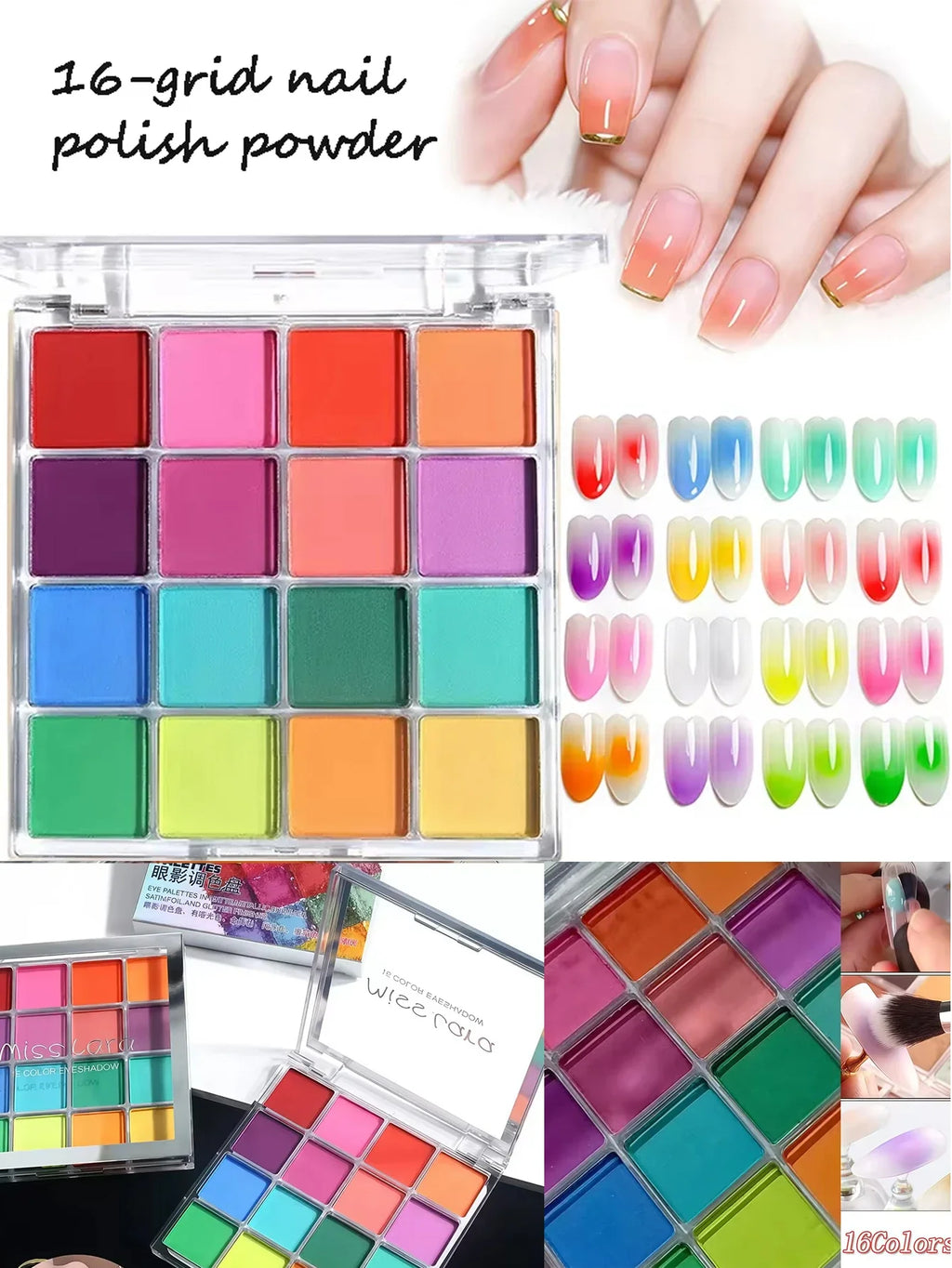 16-Grid Nail Pigment Powder – Gradient & Blush Effect Set Nail Pigment Powder Qme 01