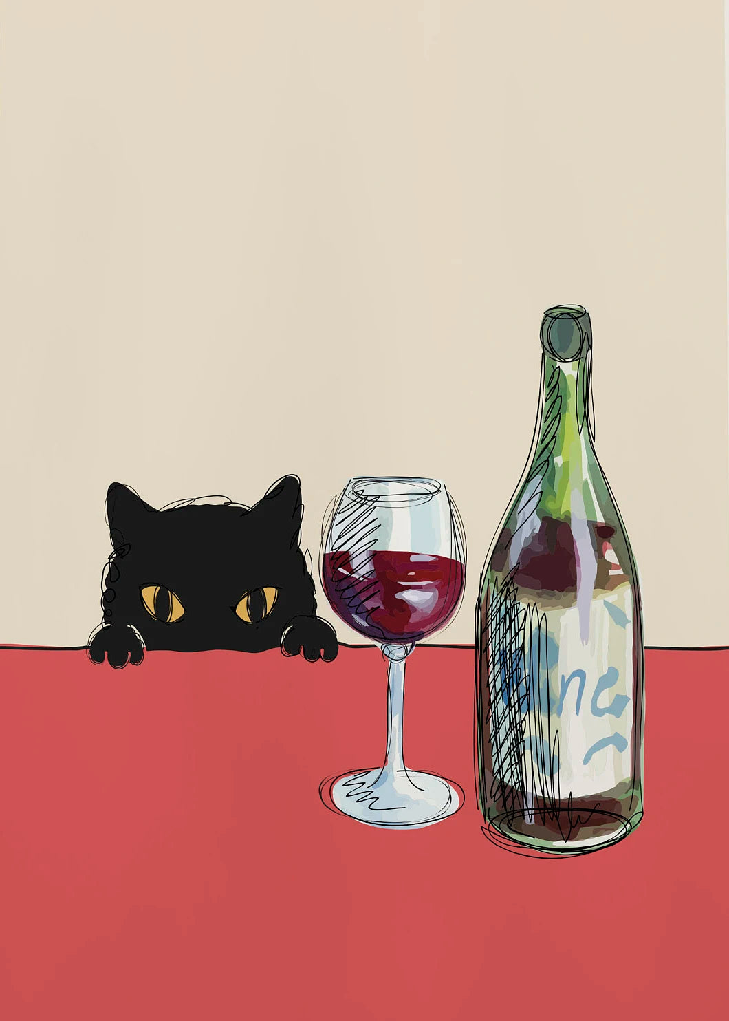 Black Cat Wine Canvas Wall Art – Modern Kitchen Decor Print Canvas Wall Art Qst 4 50X70cm No Framed
