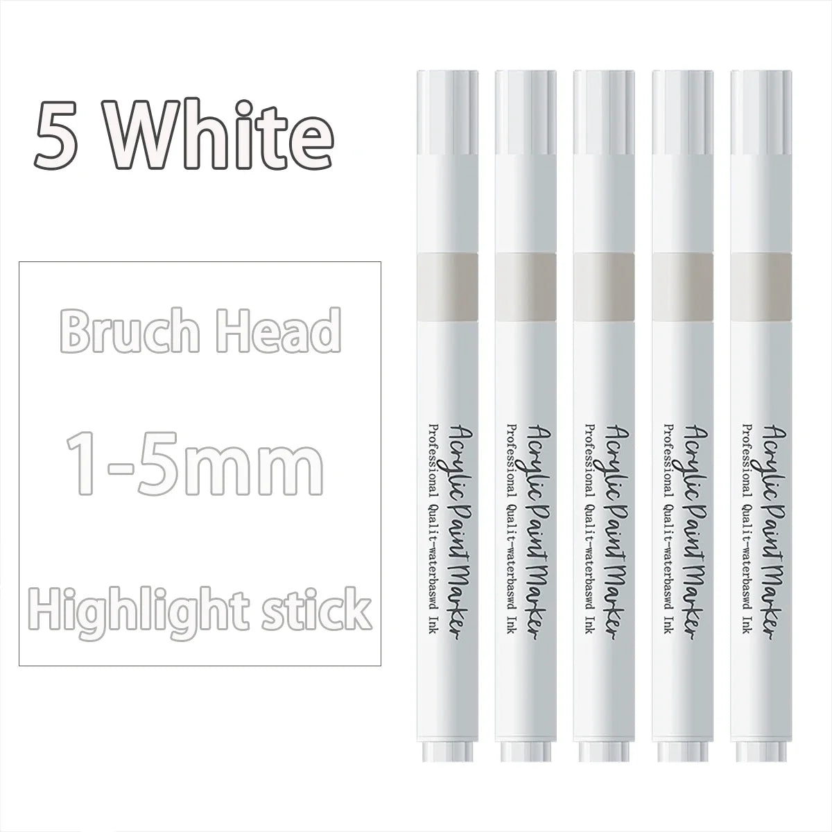 White Acrylic Marker Set – Brush Tip & Fine Point Art Pen Acrylic Art Marker Qme 5 White
