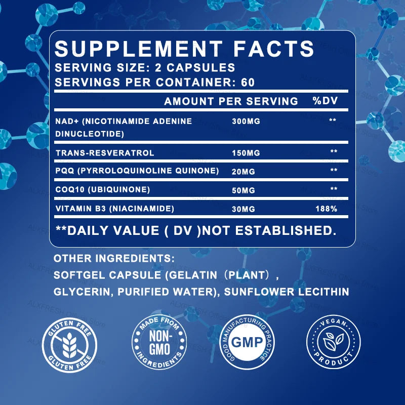 NAD+ Supplement 300mg – Resveratrol, PQQ, CoQ10 & Vitamin B3 NAD+ Supplement Qst