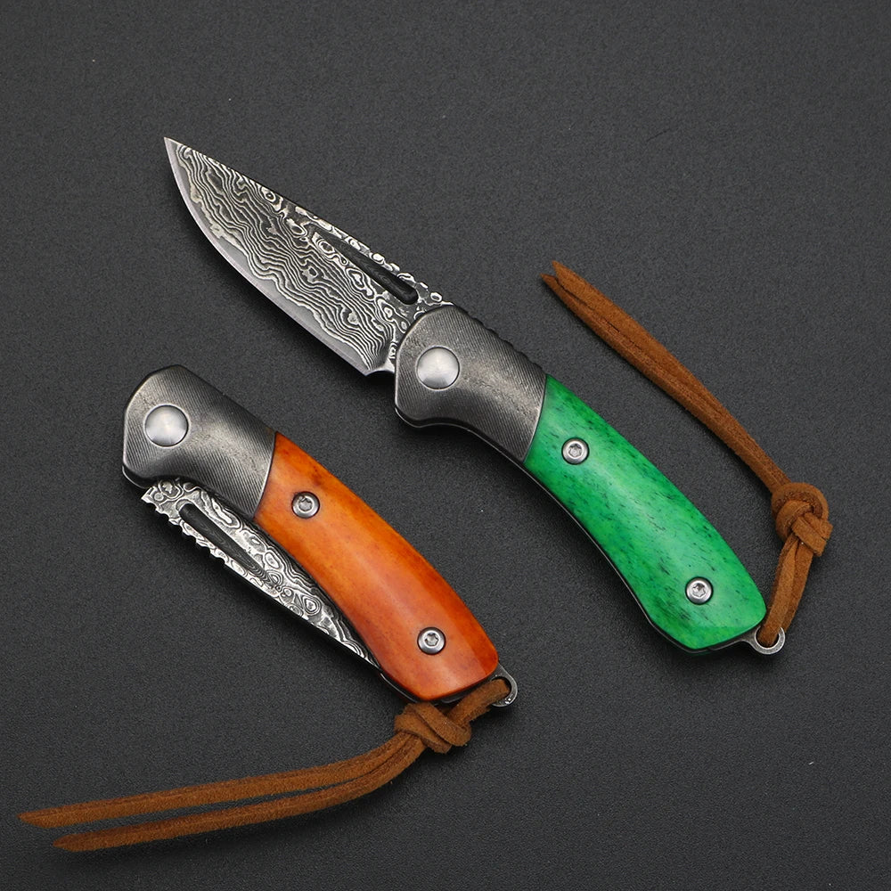 XUAN FENG Mini Damascus Steel Folding Pocket Knife HRC59 Folding Pocket Knife Qst