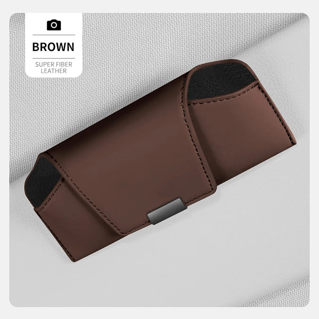 Magnetic Sun Visor Sunglasses Case & Glasses Holder for Car Car Glasses Holder Qme Brown