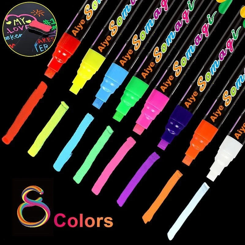 LED Erasable Fluorescent Chalk Marker Pens – 8-Pack Set Chalk Marker Pens Qme