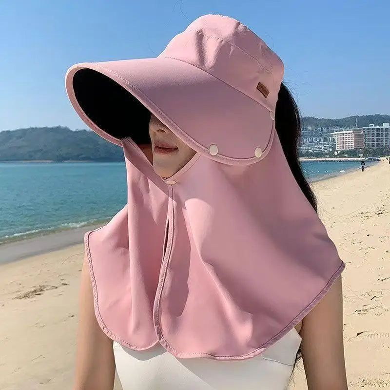 Women's Wide-Brim UV Sun Hat with Detachable Neck Shawl Sun Visor Hat Qst A4
