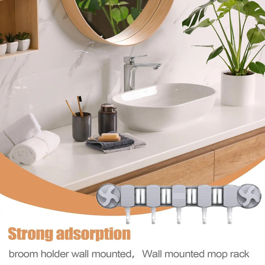 Wall Mount Mop & Broom Holder – Heavy Duty Suction Rack Broom & Mop Holder Qme