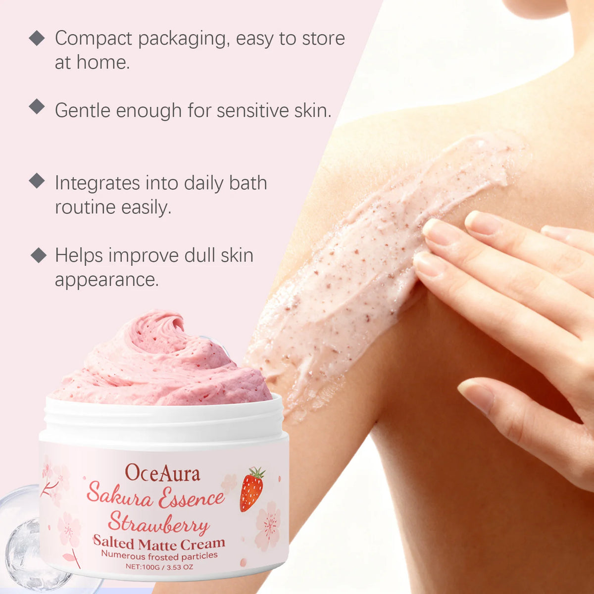 OceAura Sakura Strawberry Body Scrub – Exfoliating & Glow Body Scrub Cream Qst