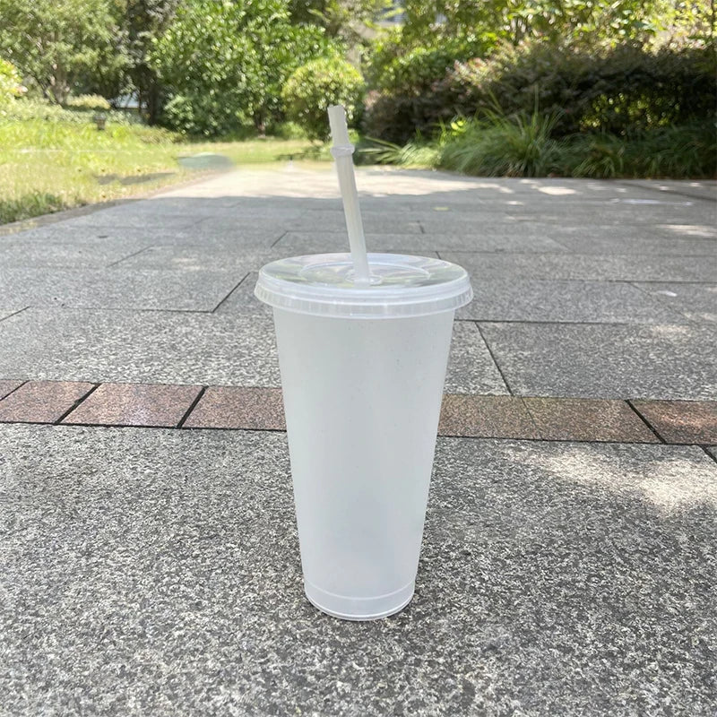 Glitter PP Plastic Tumbler with Lid & Straw | Matte Coffee Cup Plastic Tumbler Qst A4