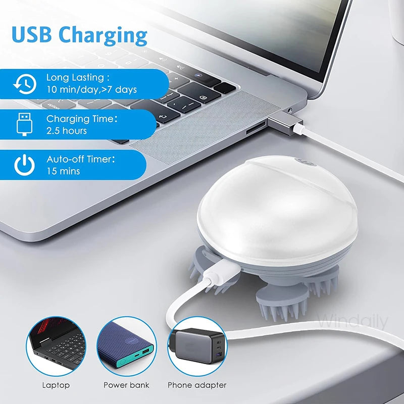 Electric Scalp Head Massager – 5 Modes, IPX6, USB Rechargeable Electric Head Massager Qst