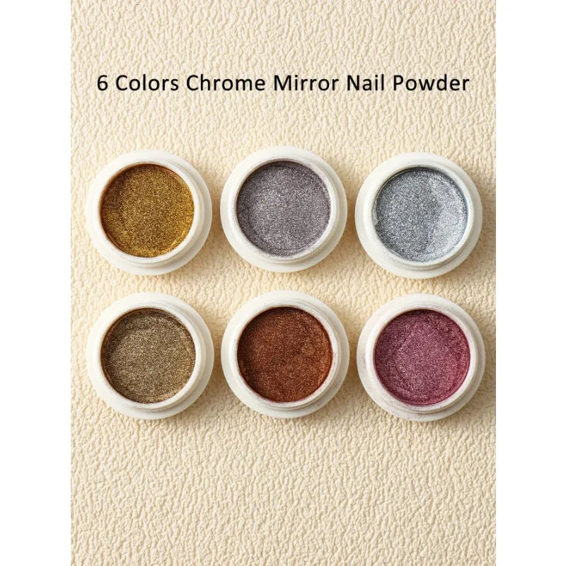 Chrome Nail Powder Gold & Silver Mirror Metallic Pigment Set Chrome Nail Powder Qme