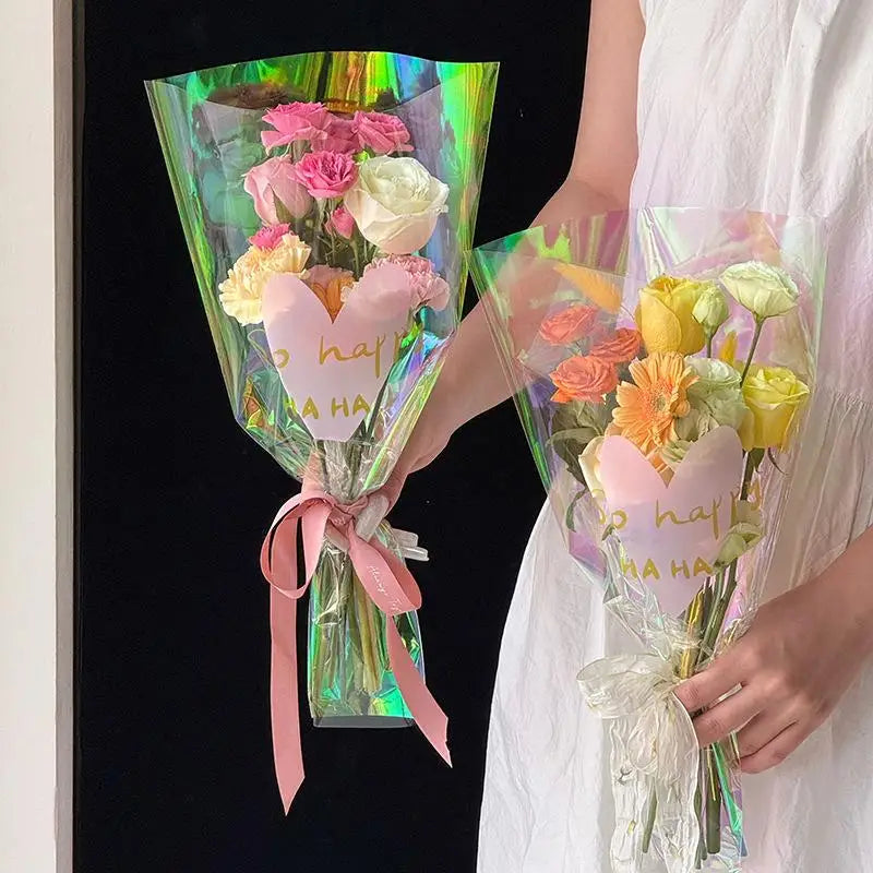 Colorful Transparent Laser Flower Packaging Bags – 30pcs Flower Packaging Bags Qme
