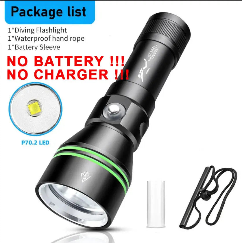 XHP70.2 Scuba Diving Flashlight IPX8 100M Waterproof Dive Torch Diving Flashlight Qst Package B 6500K White light