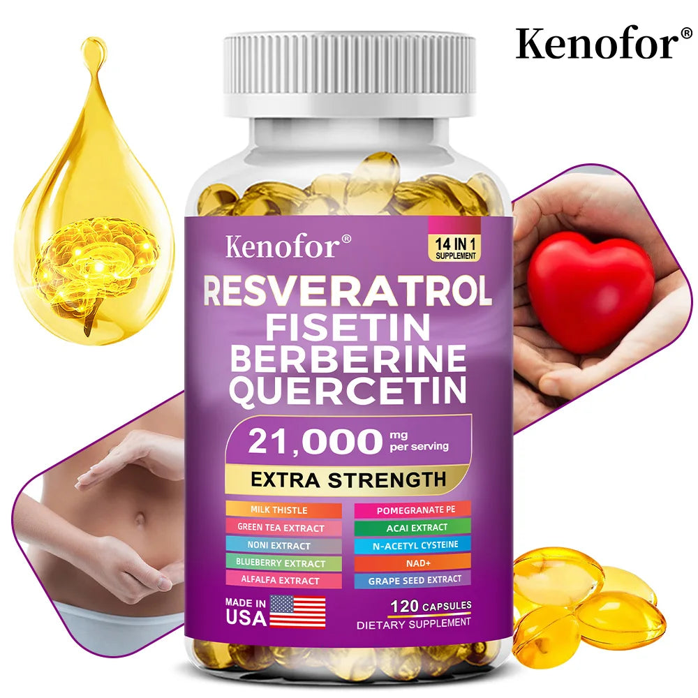 Resveratrol NAD+ Berberine 21000mg Supplement – Non-GMO Caps Antioxidant Supplement Qst