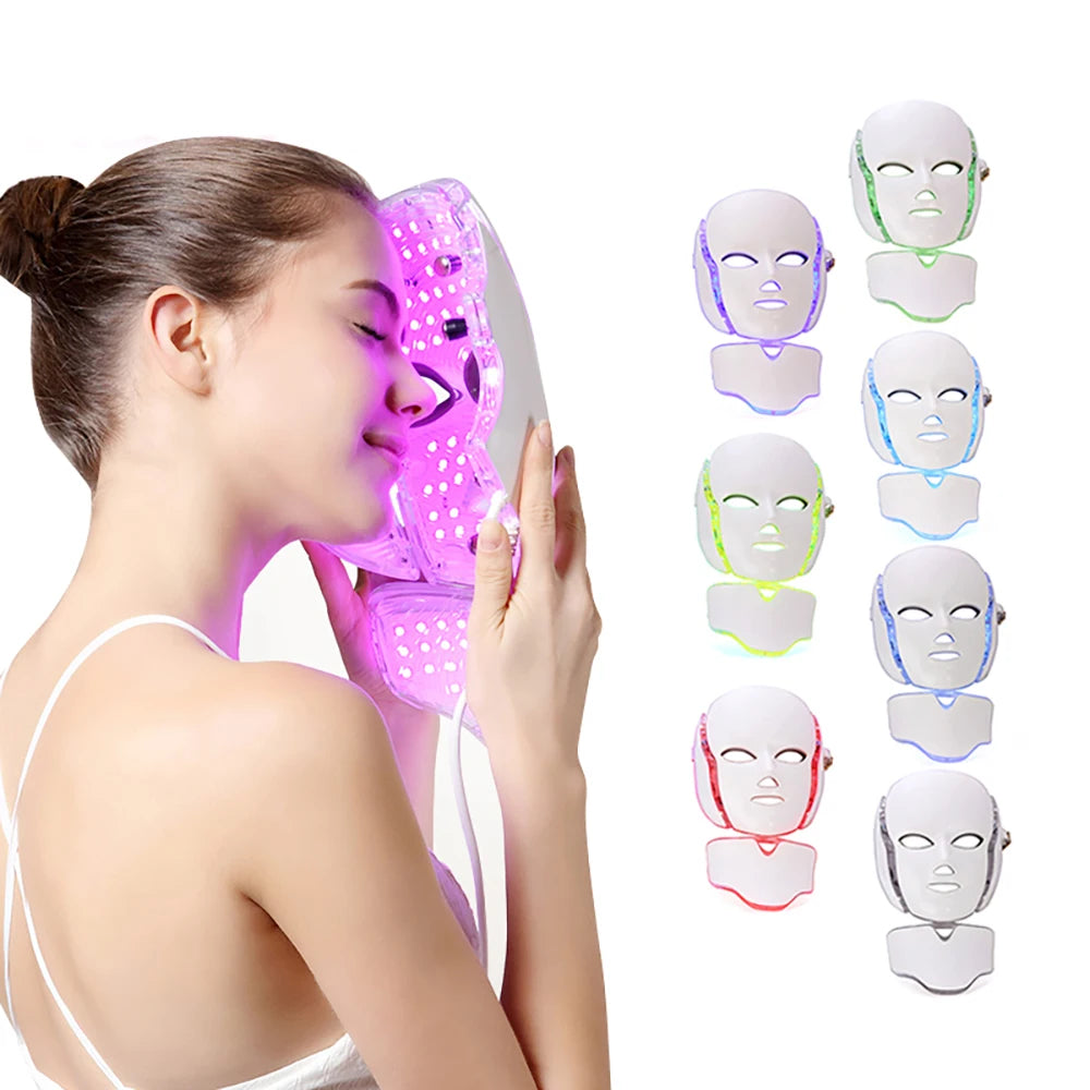 7-Color LED Face & Neck Mask – 192 LEDs Light Therapy Device LED Light Therapy Mask Qst
