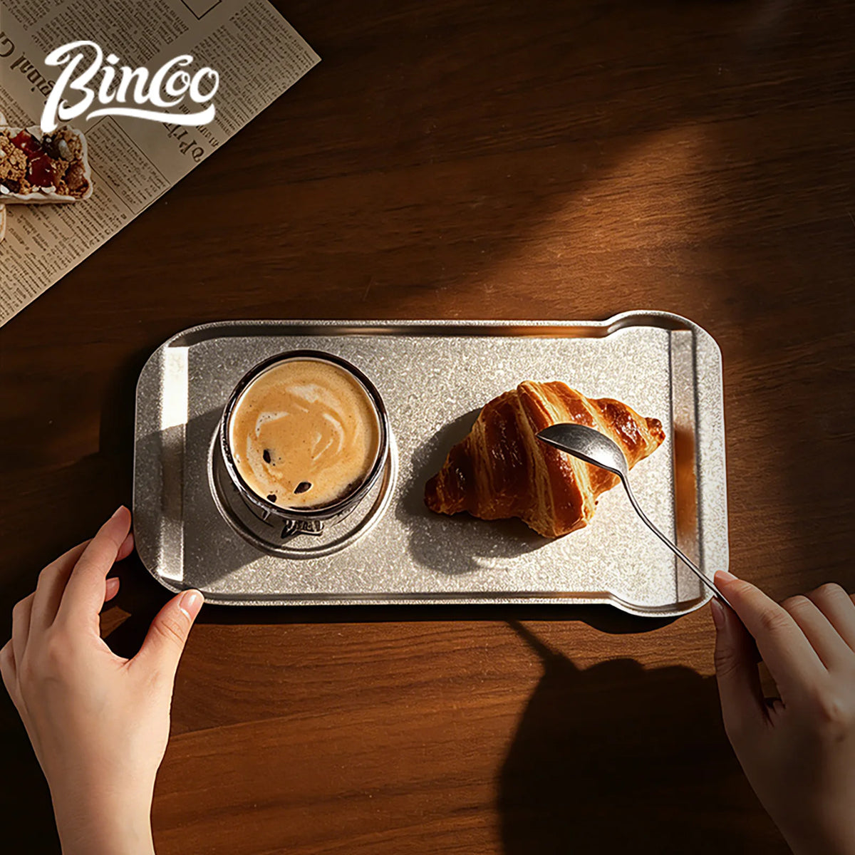 Bincoo Pure Titanium Café Serving Tray – Coffee & Dessert Platter Café Serving Tray Qst