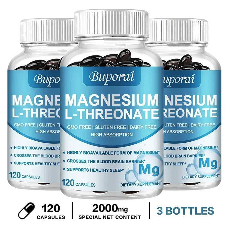 Magnesium L-Threonate – Focus, Memory & Nerve Support Capsules Magnesium Supplement Qst 120 Capsule-3bottles