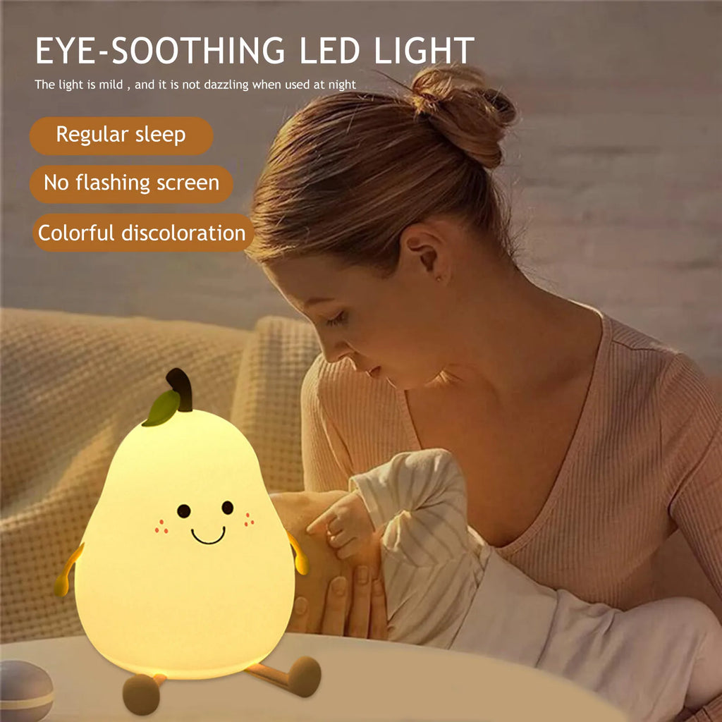 Pear Night Light 7-Color Dimmable Touch Control USB Rechargeable LED Night Light Qme