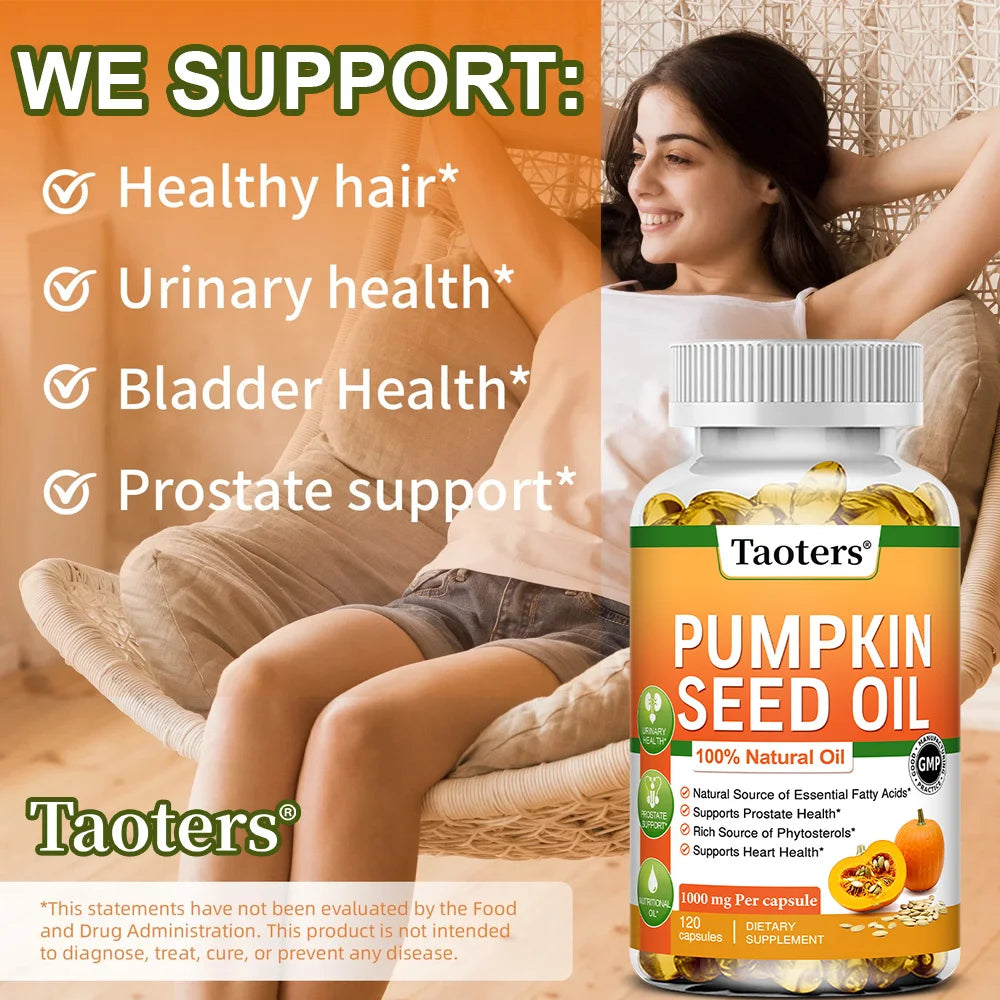 Pumpkin Seed Oil Capsules 120ct – Urinary & Hair Support Herbal Oil Capsules Qst