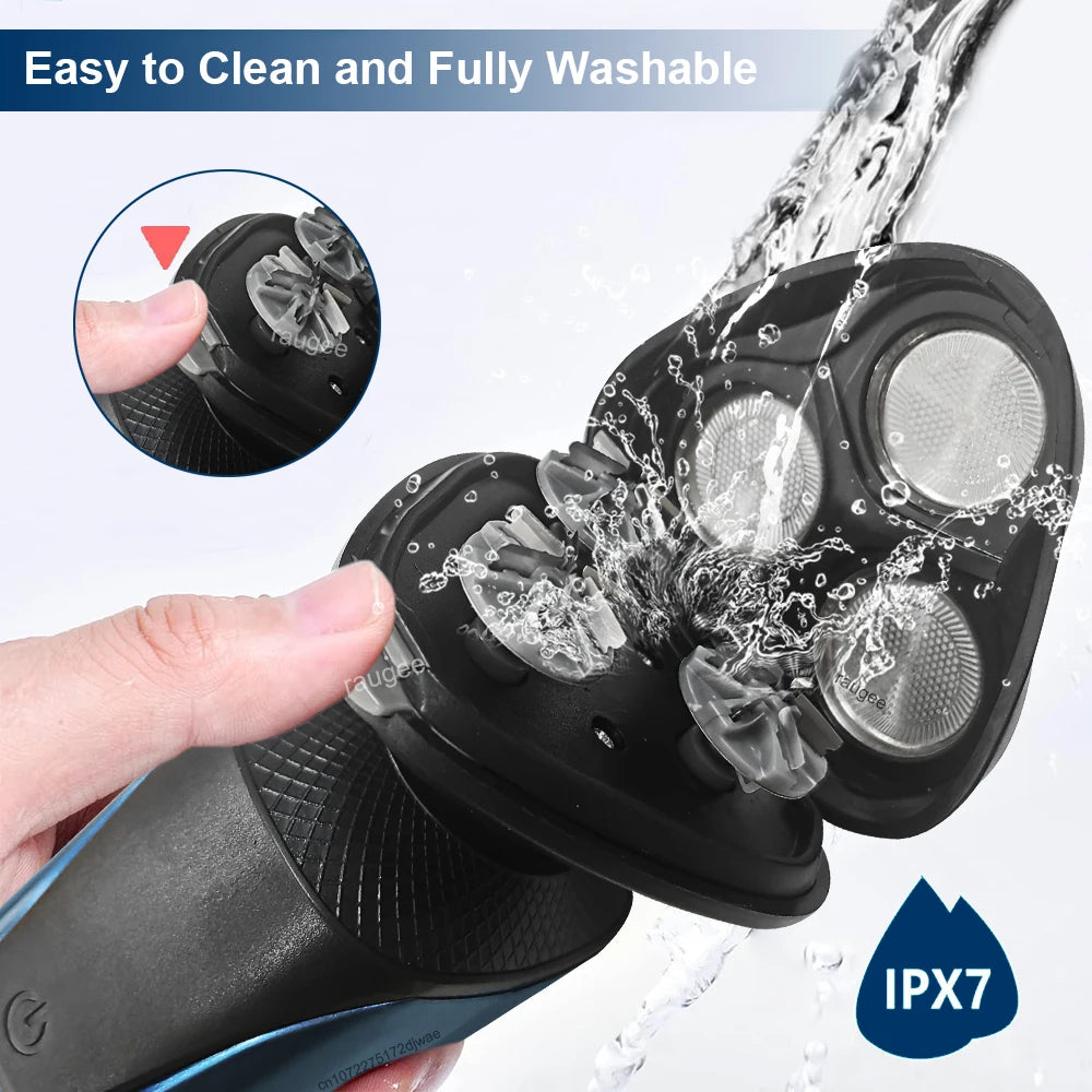 Men's Rechargeable Rotary Electric Shaver – 4D Floating Heads Electric Rotary Shaver Qst