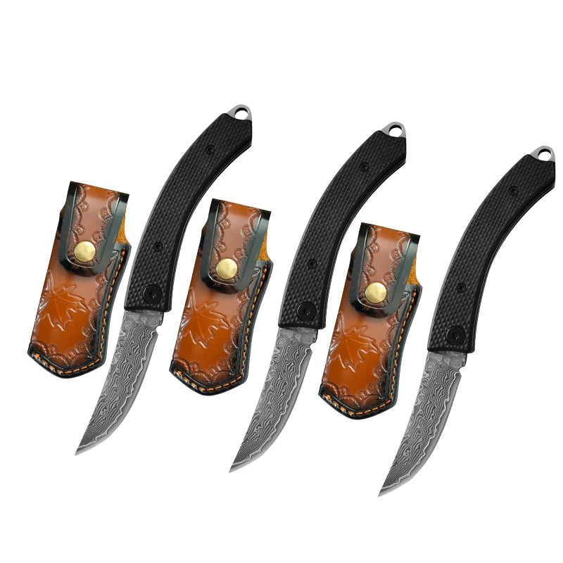 VG10 Damascus Steel Folding Knife – Portable EDC Camping Knife Folding Pocket Knife Qst 3PCS Folding Knife