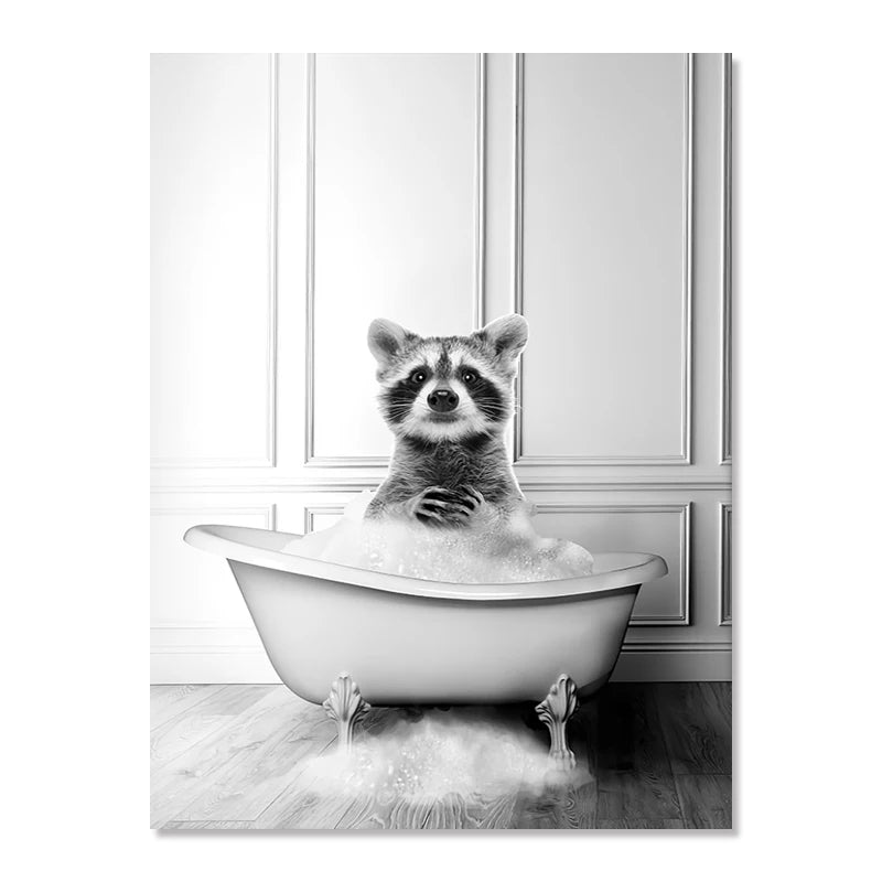 Nordic Animal Canvas Wall Art – Black & White Bathroom Poster Canvas Wall Art Qst 11 50x70cm Unframed