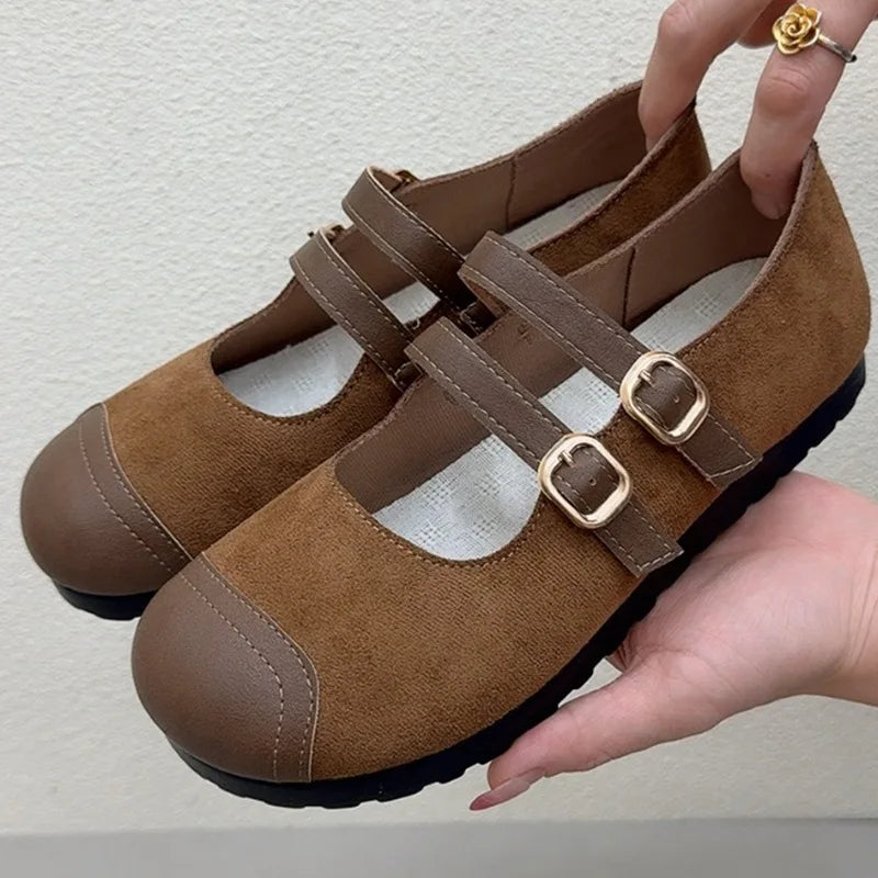 Women's Retro Mary Jane Flats – Buckle Strap Non-Slip Shoes Women's Flat Shoes Qst Camel 41 CN
