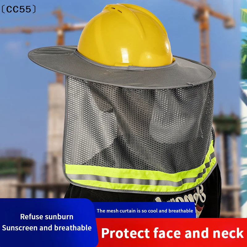 Sun Shade Safety Helmet Neck Shield Cap – Reflective Stripe Sun Protection Hat Qst