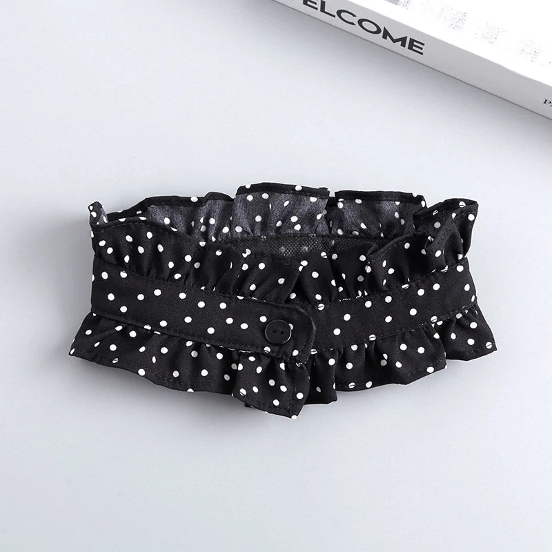 Women's Ruffle Detachable Collar & Fake Cuff Set – Button Stand Detachable Collar Set Qst polka dots
