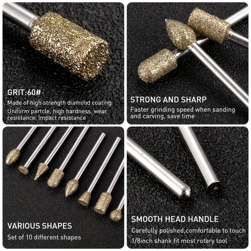 20pc Diamond Coated Grinding Burr Set | Rotary Tool Accessories Rotary Tool Accessories Qme