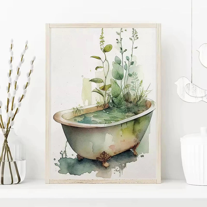 Vintage Botanical Tropical Bathroom Canvas Wall Art Print Canvas Wall Art Qst