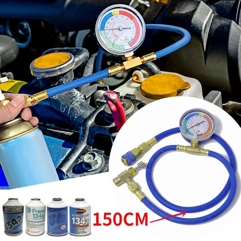 R134A Car AC Refrigerant Recharge Hose with Pressure Gauge AC Recharge Hose Kit Qme