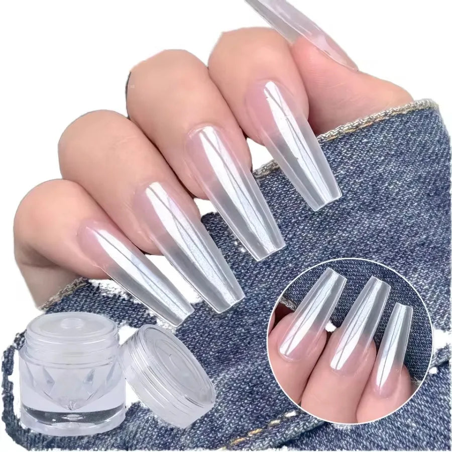 Holographic Nail Powder White Mirror Glitter Aurora Effect Nail Pigment Powder Qme 1 PCS