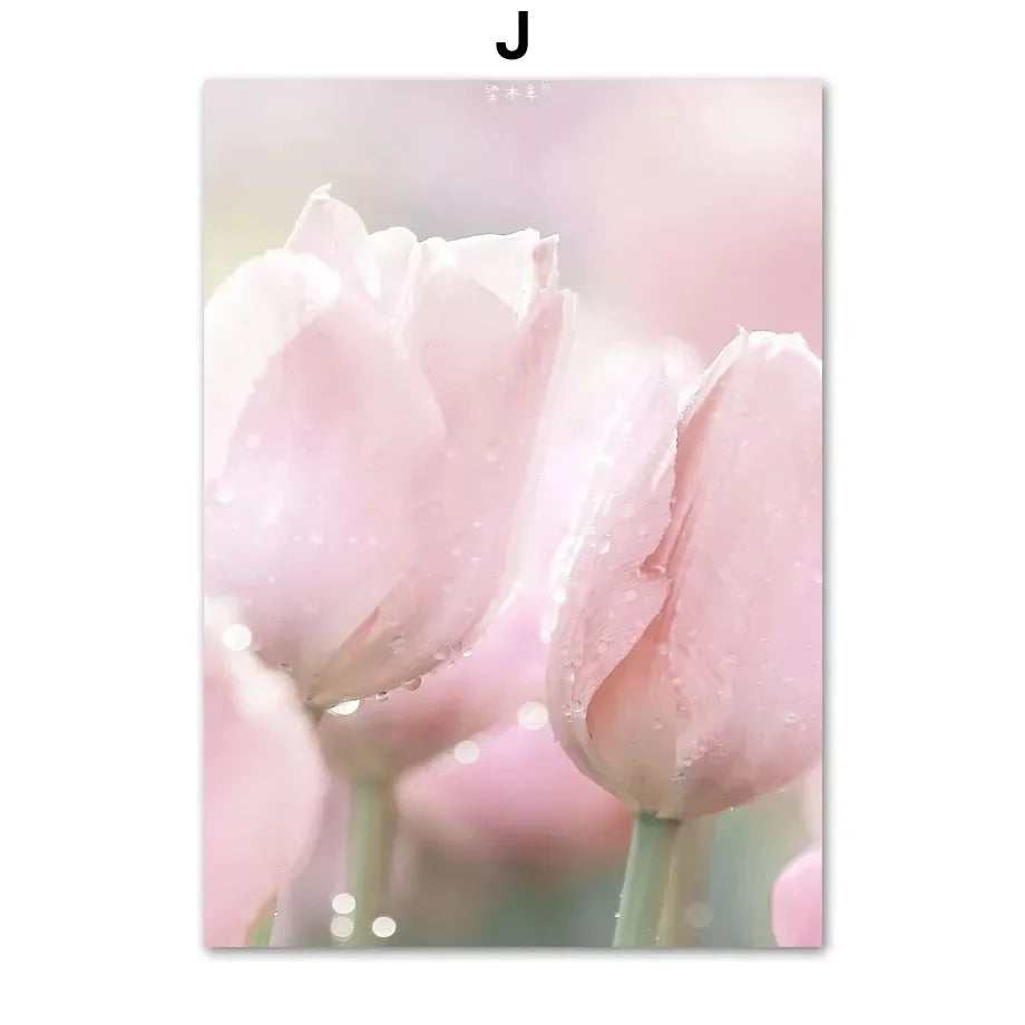 Floral Canvas Wall Art – Sakura Rose Tulip Nordic Poster Print Canvas Wall Art Qst 10 40x60cm Unframed