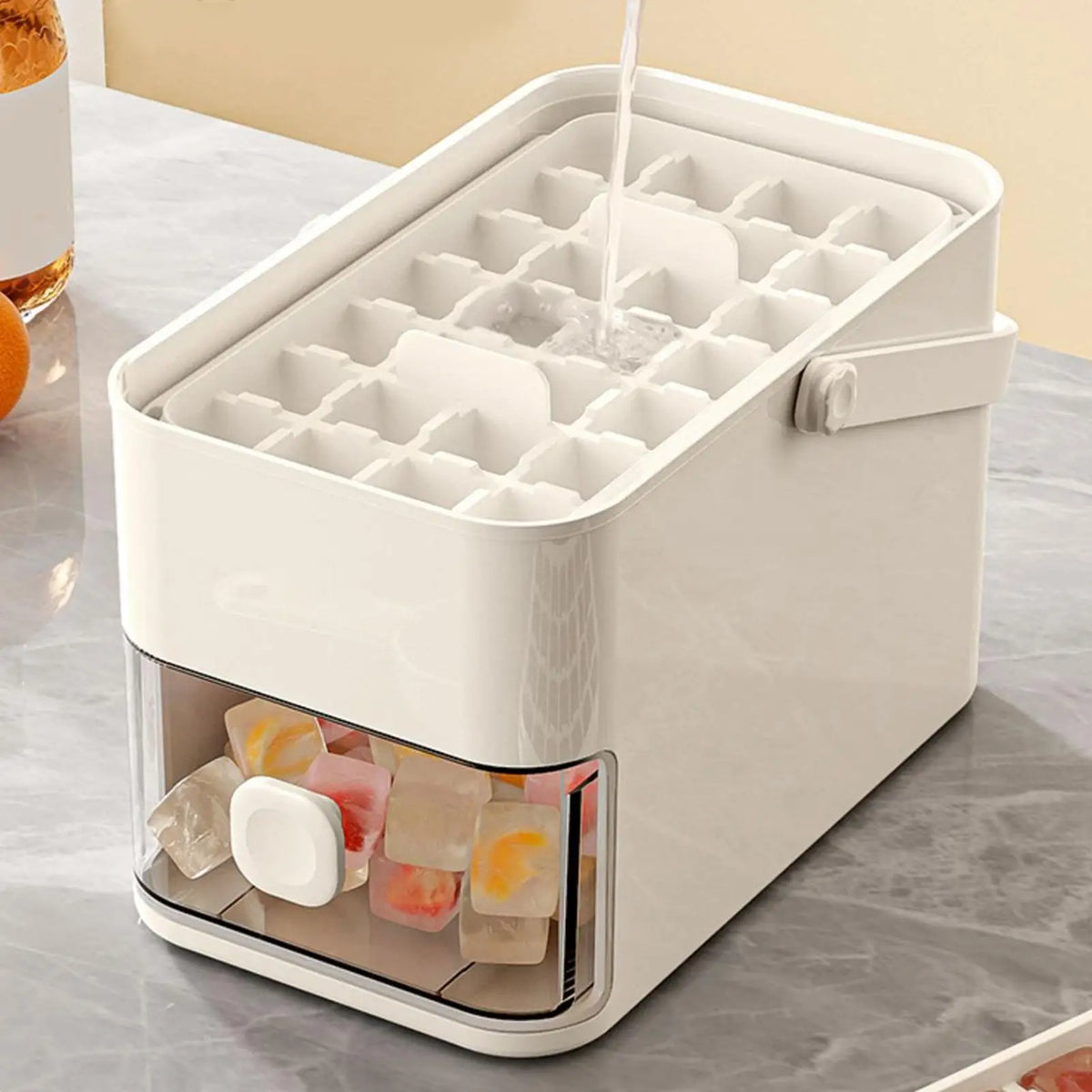 56-Cavity Reusable Ice Tray with Double-Layer Press Lid Box Ice Cube Tray Qme
