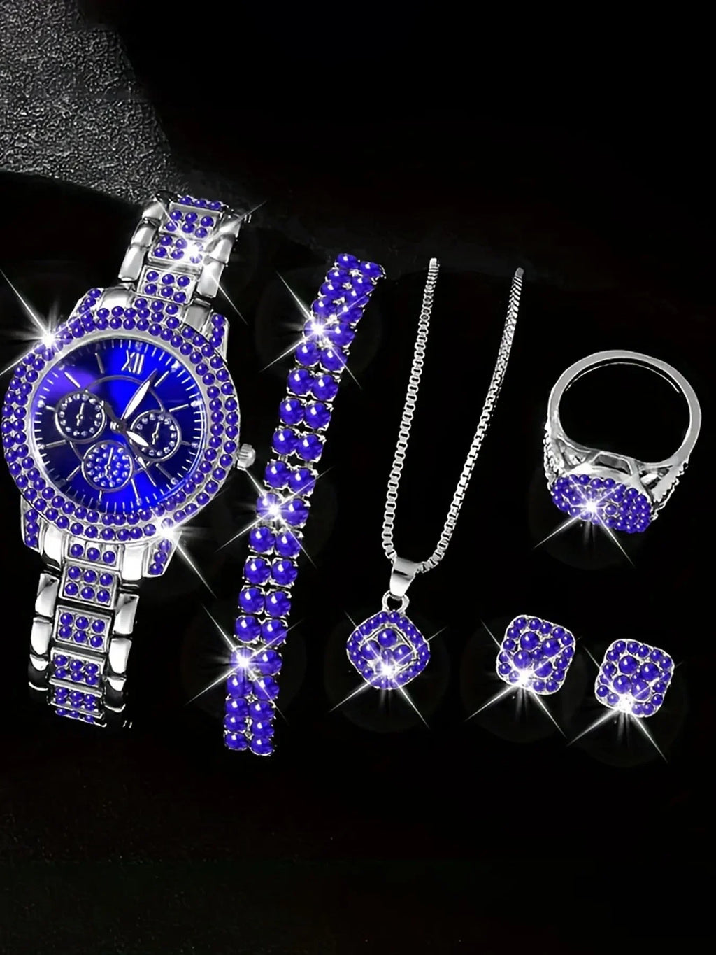 Women's Diamond-Studded Quartz Bracelet Watch – Blue Bracelet Watch Qme Blue