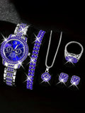 Women's Diamond-Studded Quartz Bracelet Watch – Blue Bracelet Watch Qme Blue
