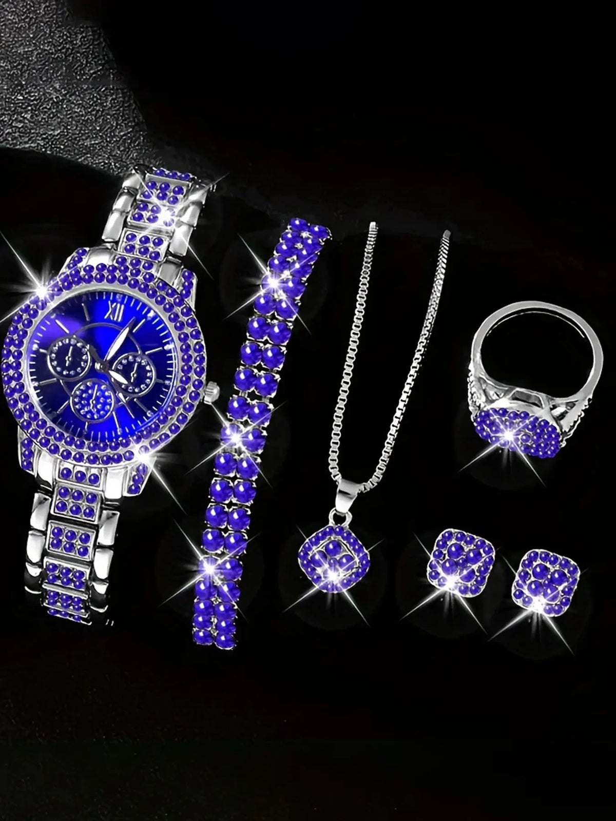 Women's Diamond-Studded Quartz Bracelet Watch – Blue Bracelet Watch Qme Blue