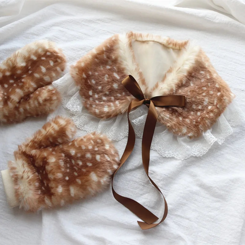Cute Mori Deer Full Finger Winter Plush Gloves | Viscose Winter Plush Gloves Qme